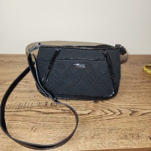 Vera Bradley Trimmed Trapeze Crossbody Bag Purse Black Quilted Microfiber